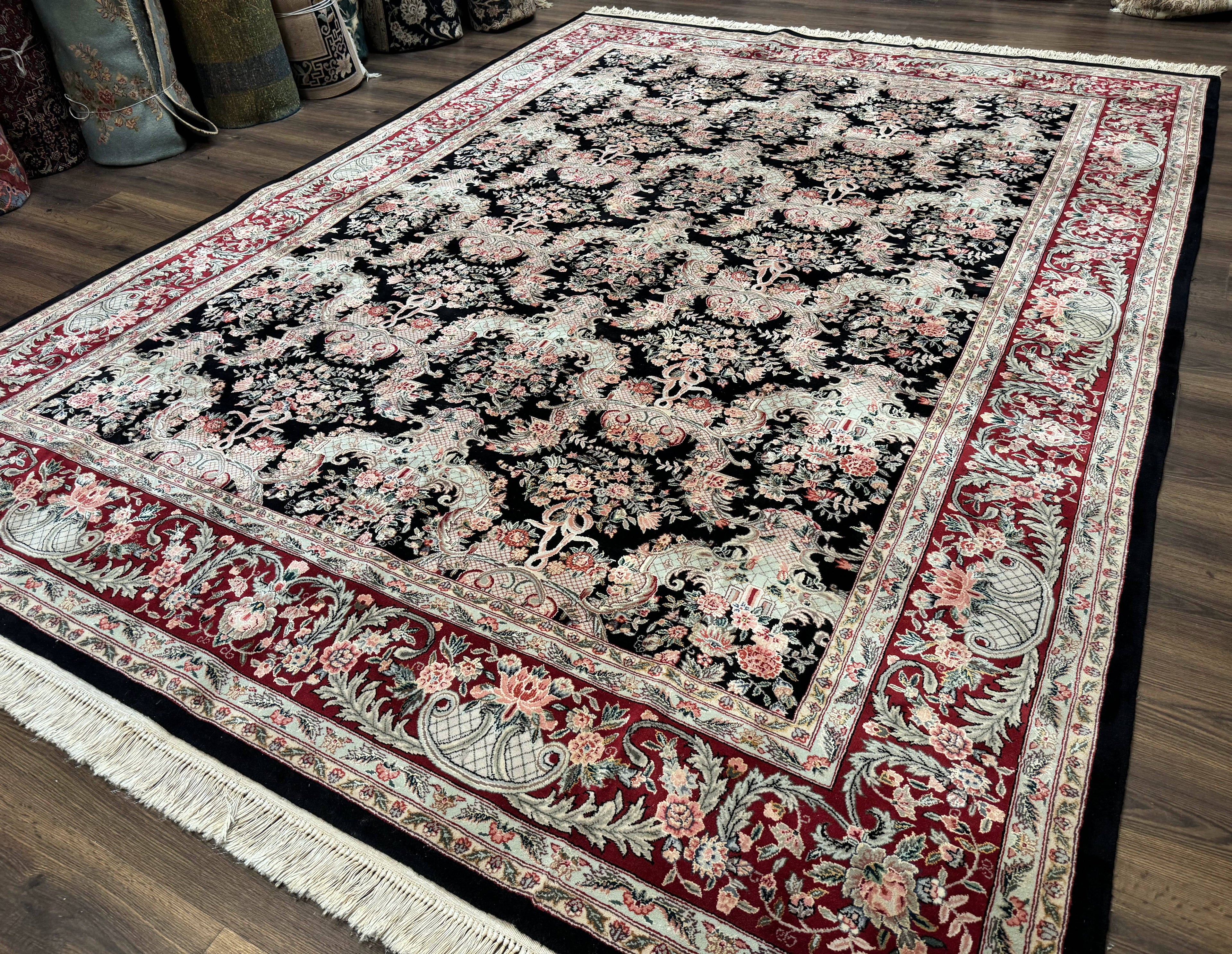Sino Persian Rug 9x12, Black, Floral Bouquets
