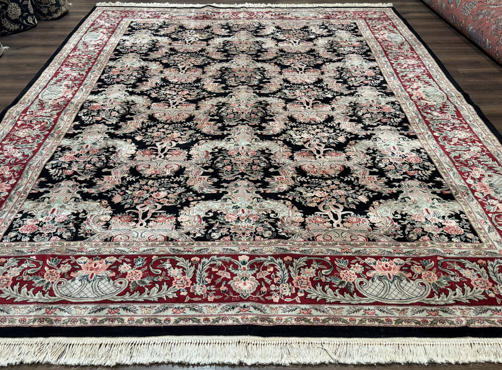 Sino Persian Rug 9x12, Black, Floral Bouquets