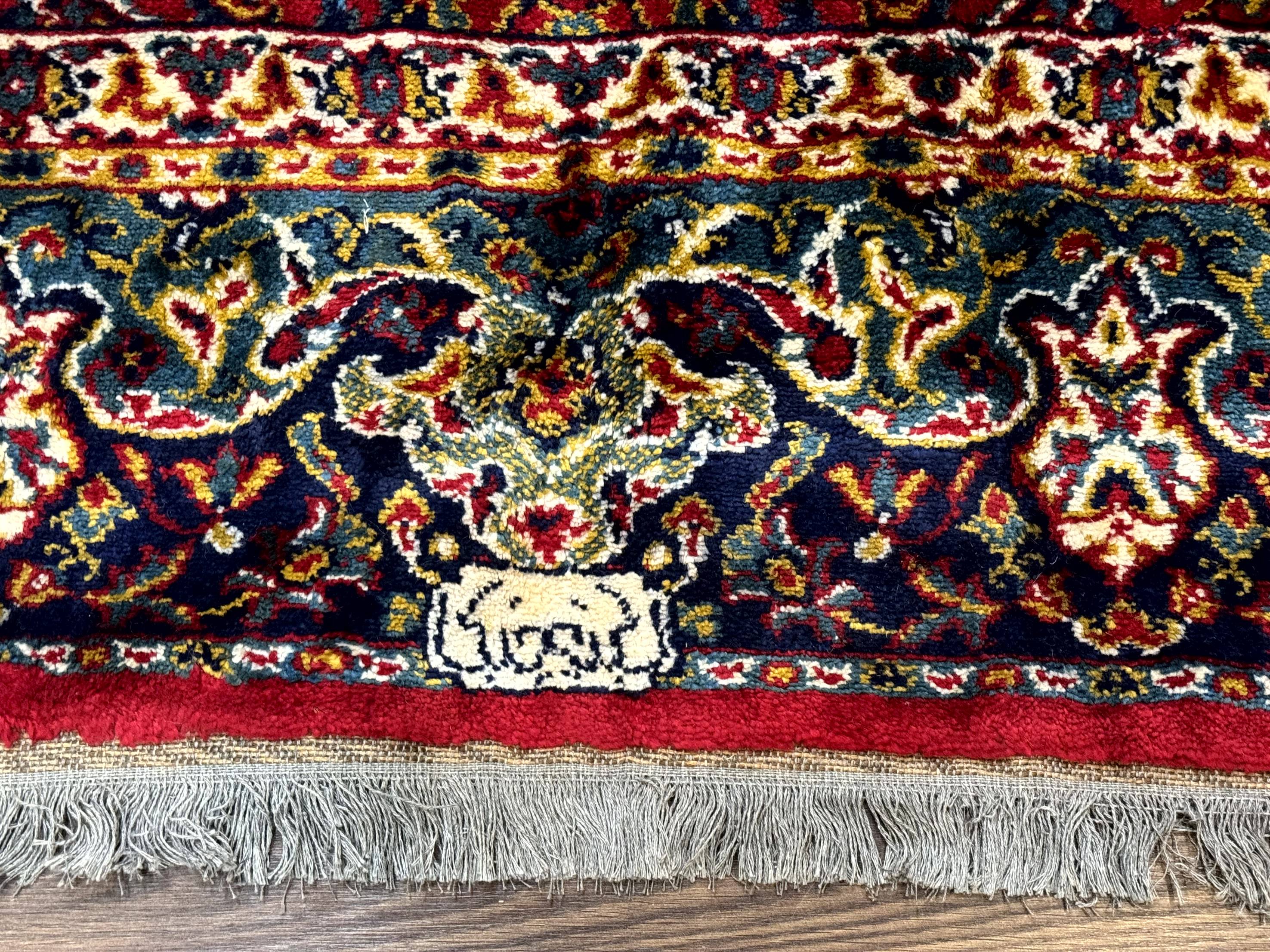 Red Persian Rug 6x9, Medallion Carpet, Ardebil Design, Vintage Belgium Power Loomed Carpet