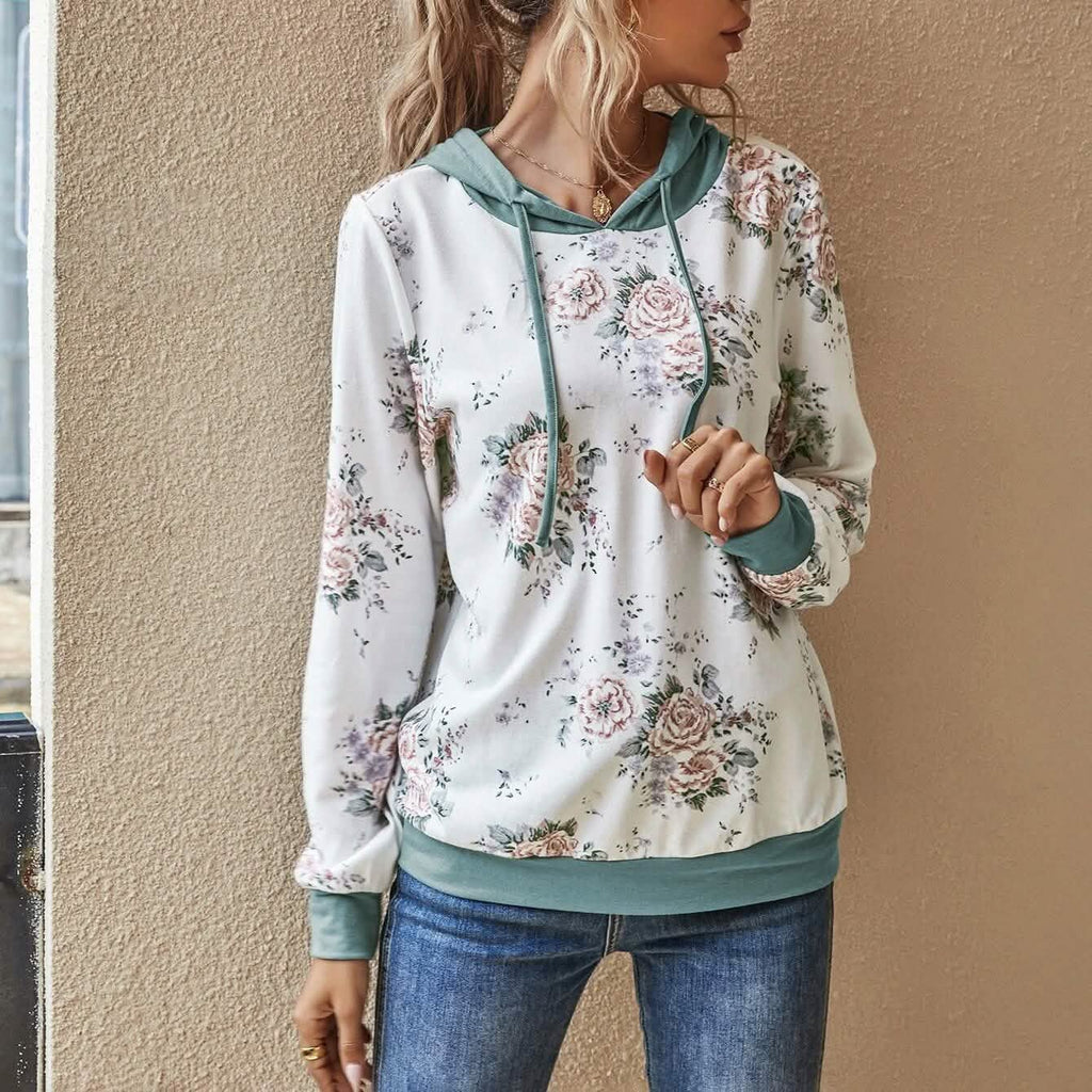 Floral Print Drawstring Hoodie