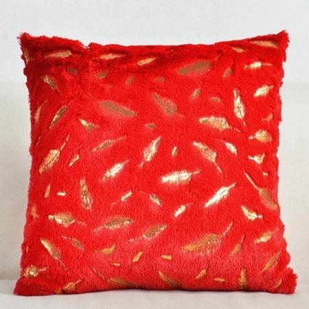 Fur Cushion Cover Pillowcases Solid Color White Gray Pink Red Black Decorative Christmas Throw Pillow Covers Plush Faux Fur With Gold Feathers Gilding Cushion Covers Cases Soft Fuzzy Cute Pillowcase For Couch Bed