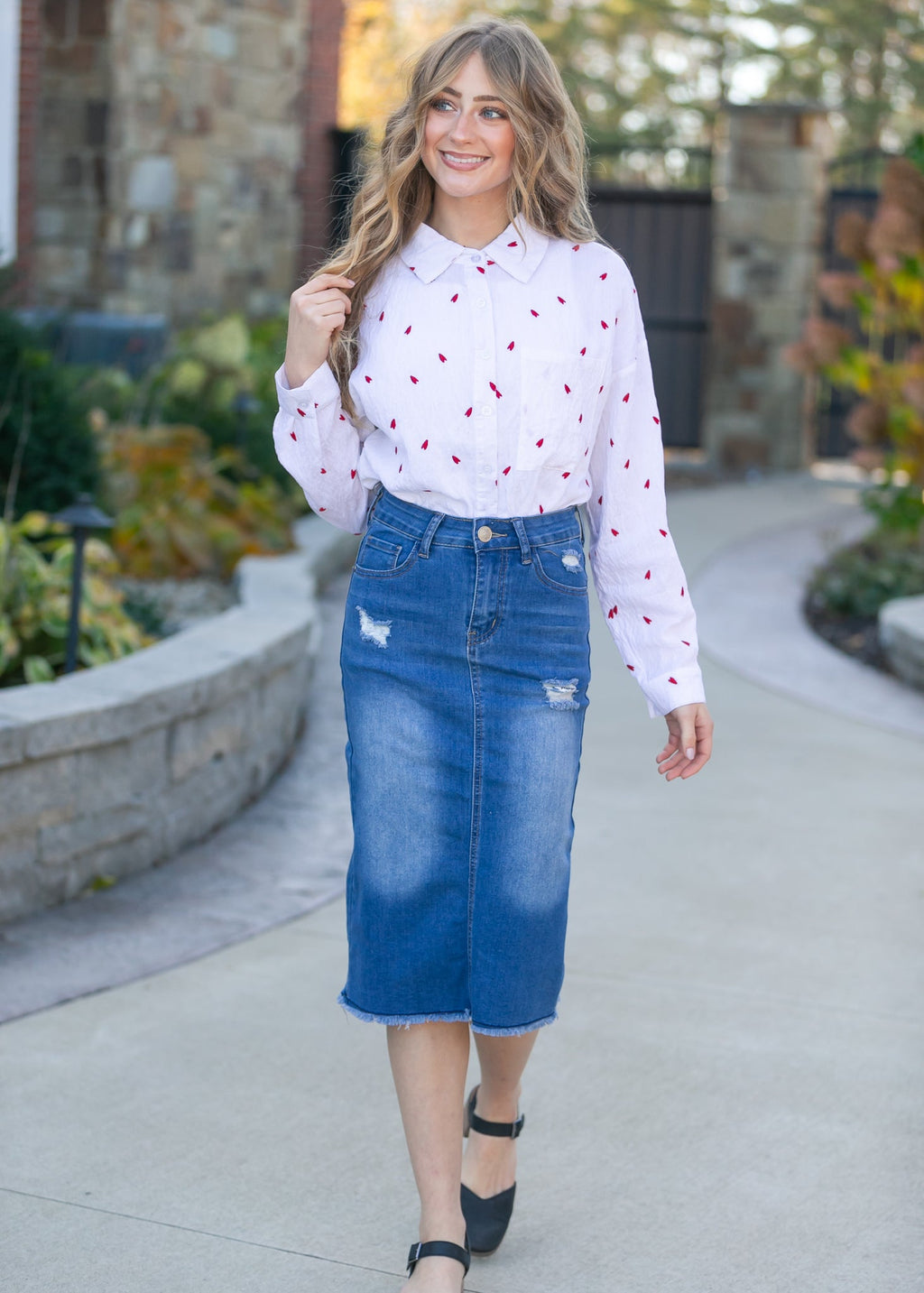 Hadley High Rise Denim Midi Skirt - FINAL SALE