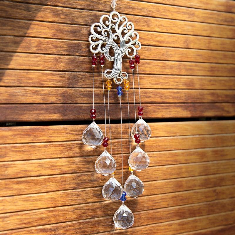 Hanging Crystal With Ball Prism Rainbow Maker Tree of Life Decor For Garden Window Rainbow Maker with Chain for Easy Hanging Outdoor Home Kids Room Window
