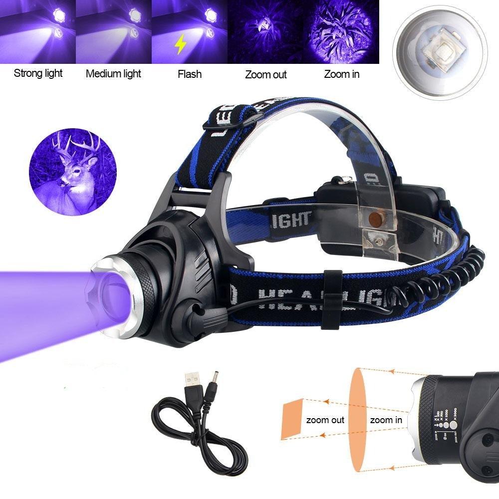 Headlamp Flashlight USB LED Head Rechargeable Light Waterproof Green/Red/UV 395nm Zoomable Headlamp Flashlight Light Outdoor   Waterproof Headlight Led Head Lamp 3 Modes Torch For Camping Hiking Fishing