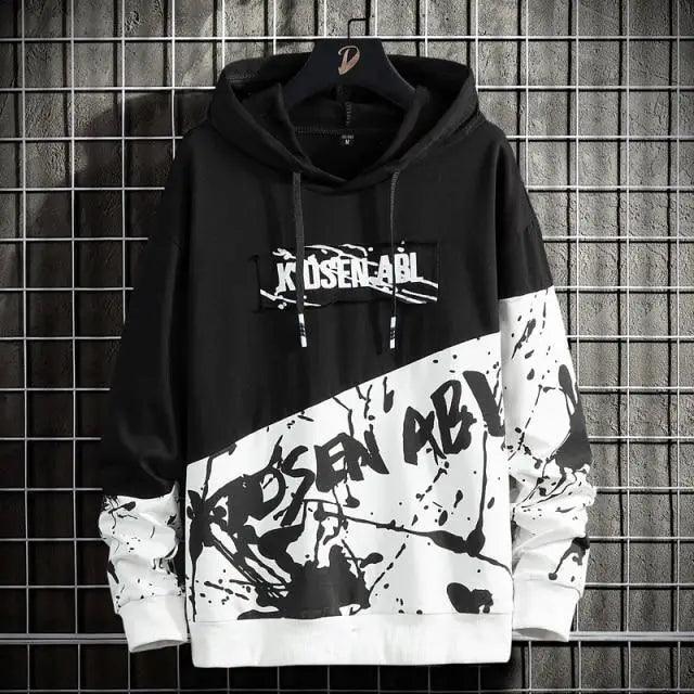 High Street Print Hoodie Men New Patchwork Hoodies Men's Hip Hop Hooded Sweatshirt Men's Sweatshirt Streetwear Loose Personality Letter Print Patchwork Hoodie
