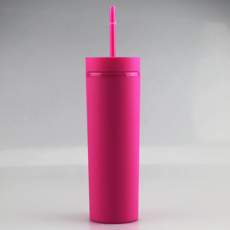 Pastel Straight Blank Tumblers, 16 oz Matte Tumblers, Double Wall Acrylic Tumbler With Straw and Screw Lid