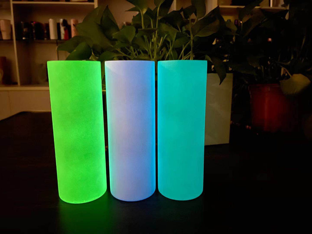 20oz Tumblers Glow in the Dark Blank White Red Coral Blue Green or Pink Stainless Sublimation Tumbler W/Straw, lid & Box