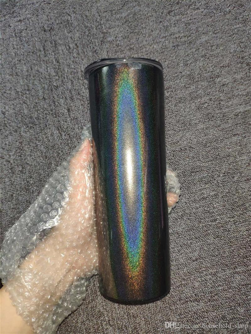 20oz Sublimation Blank Straight White Blue Purple Black Pink Stainless Glitter Sparkle Tumbler, Straw & lid