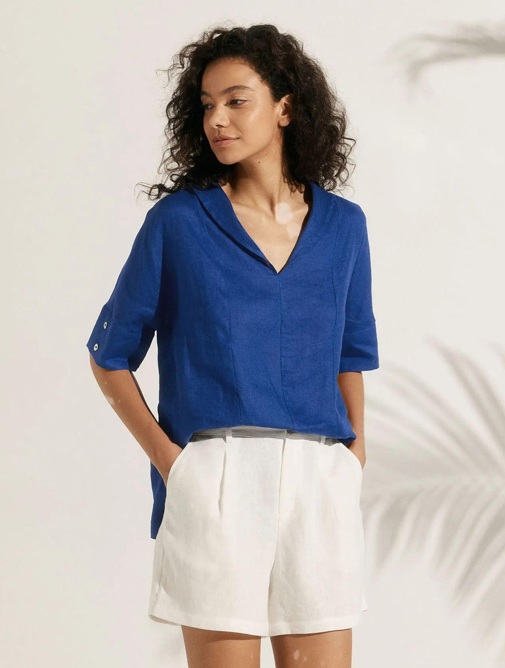 Linen V Neck Short Sleeve Shirt SIERRA