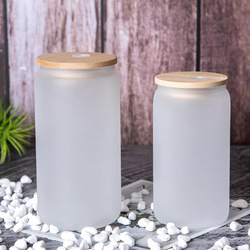 12oz or 16oz Sublimation Blank Glass Can Jar Tumbler (Clear or Frosted)