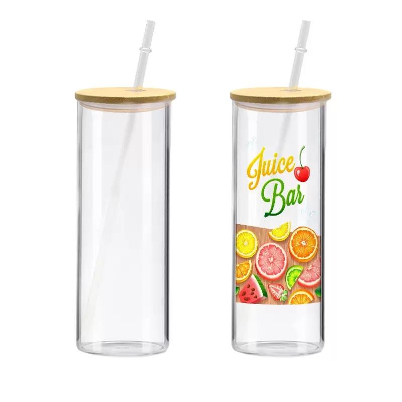 25oz Sublimation Blank Glass Tumbler Bamboo Lids (Clear or Frosted)