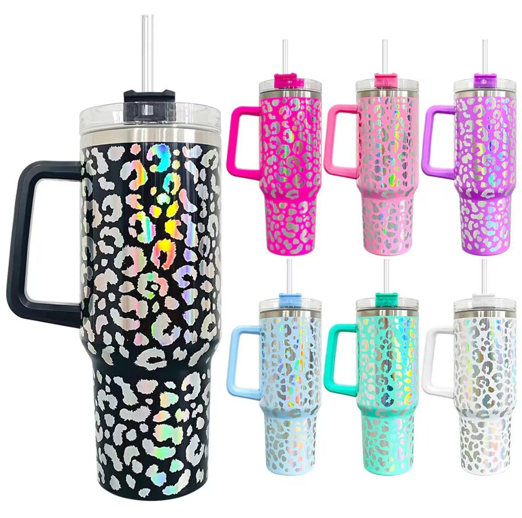 40oz Holographic Cheetah Leopard Laser Etched Stainless Tumbler