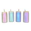 16oz Sublimation blank Holographic iridescent Glitter glass Jar Cans Tumblers (Includes Bamboo Lid & Straw)