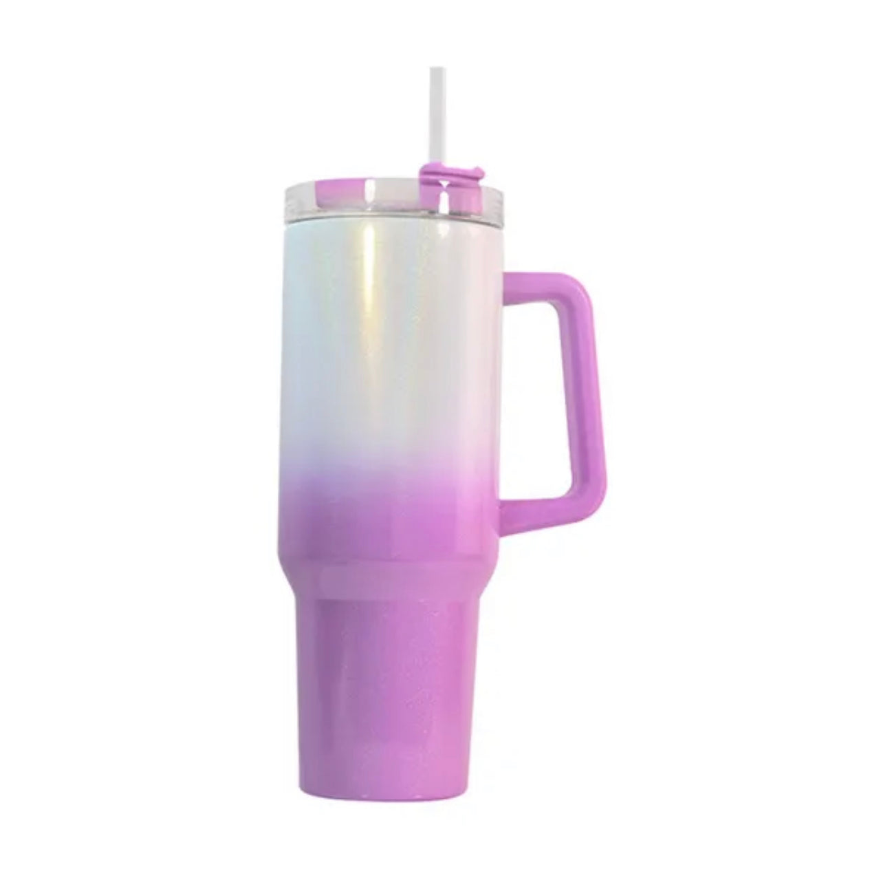 40oz Sublimation Ombre Glitter Holographic Stainless Tumbler w/ Handle