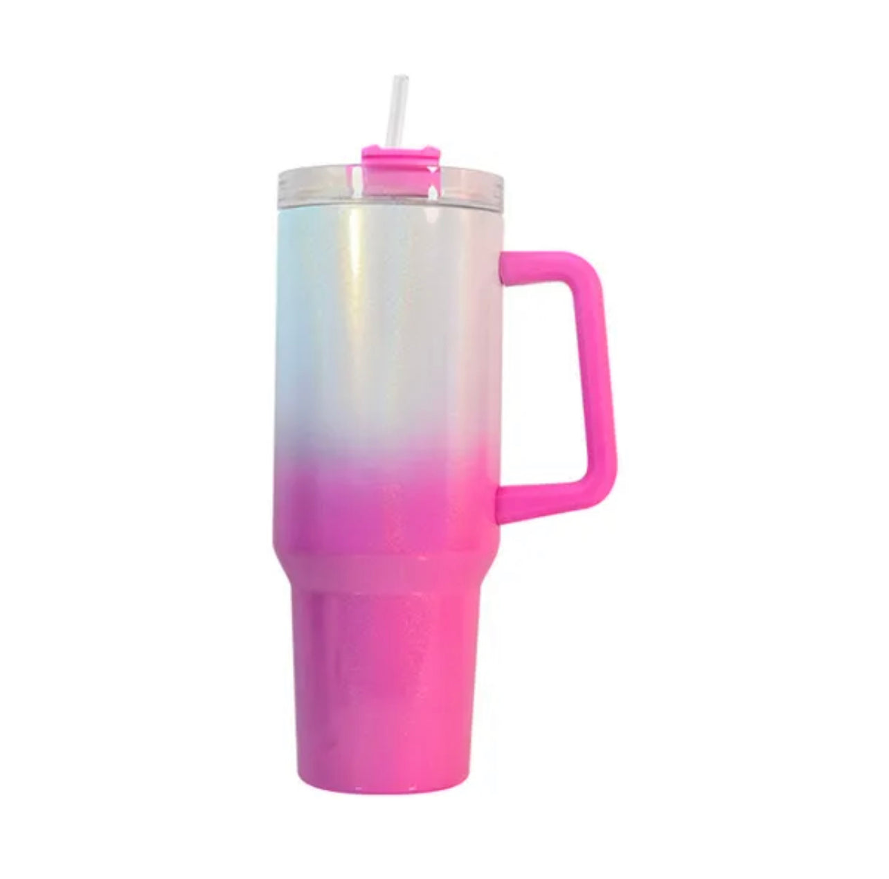 40oz Sublimation Ombre Glitter Holographic Stainless Tumbler w/ Handle