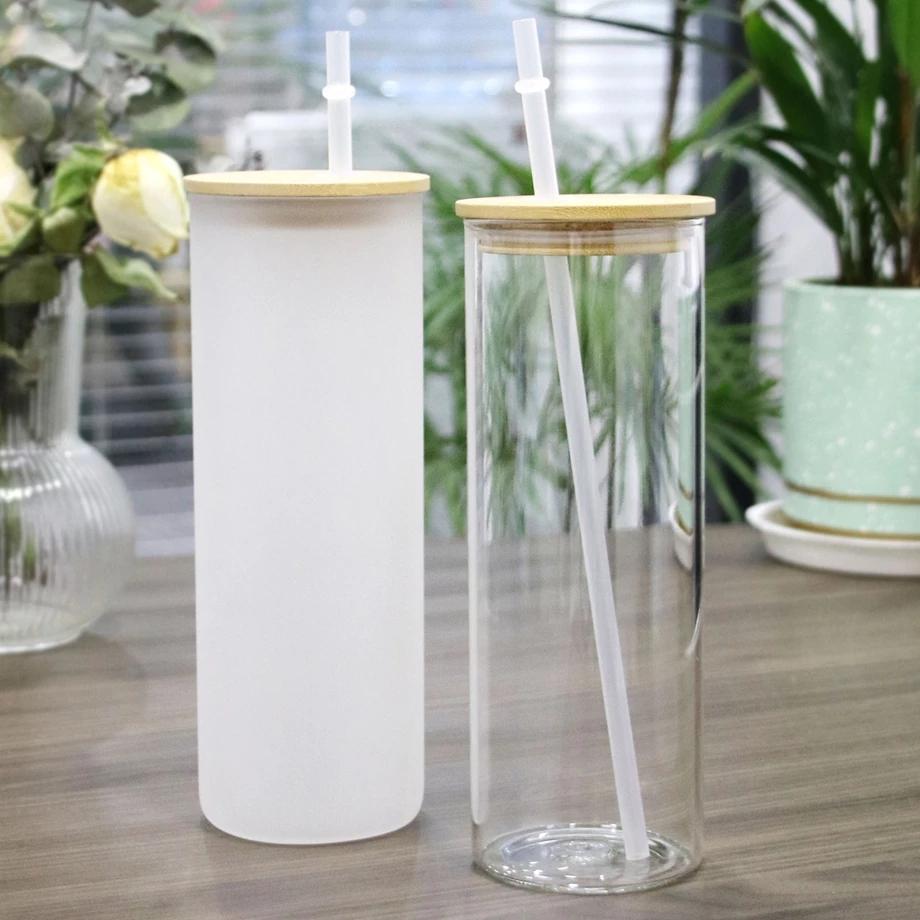 25oz Sublimation Blank Glass Tumbler Bamboo Lids (Clear or Frosted)
