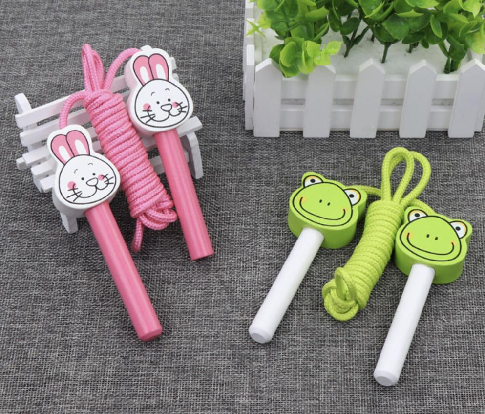 Kids Wood Jump Skip Rope Toy Exercise Play Animal Colorful Rainbow Wooden Cotton Cord Jump Rope With Wood Handles Rainbow Jumping Rope Adjustable Skipping Rope Kids Fitness Equipment For Kids