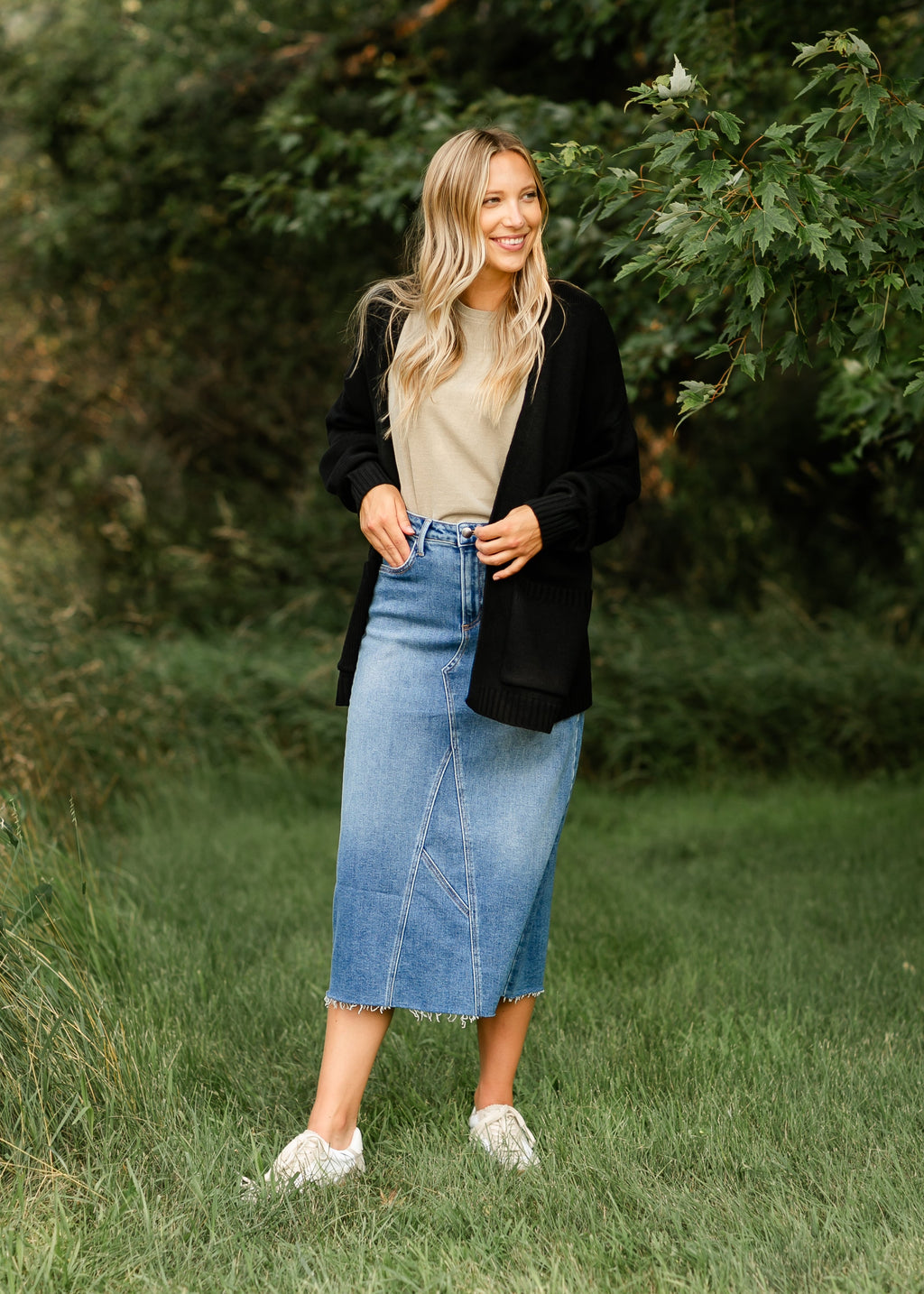 Lee A-Line Raw Hem Midi Skirt - FINAL SALE