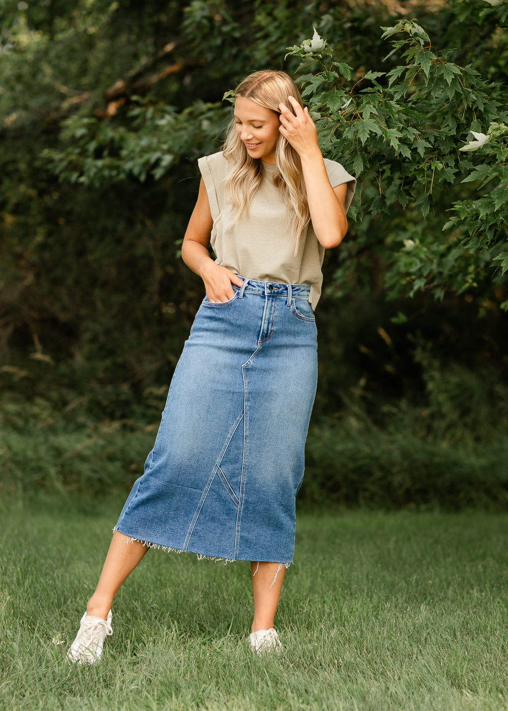 Lee A-Line Raw Hem Midi Skirt - FINAL SALE