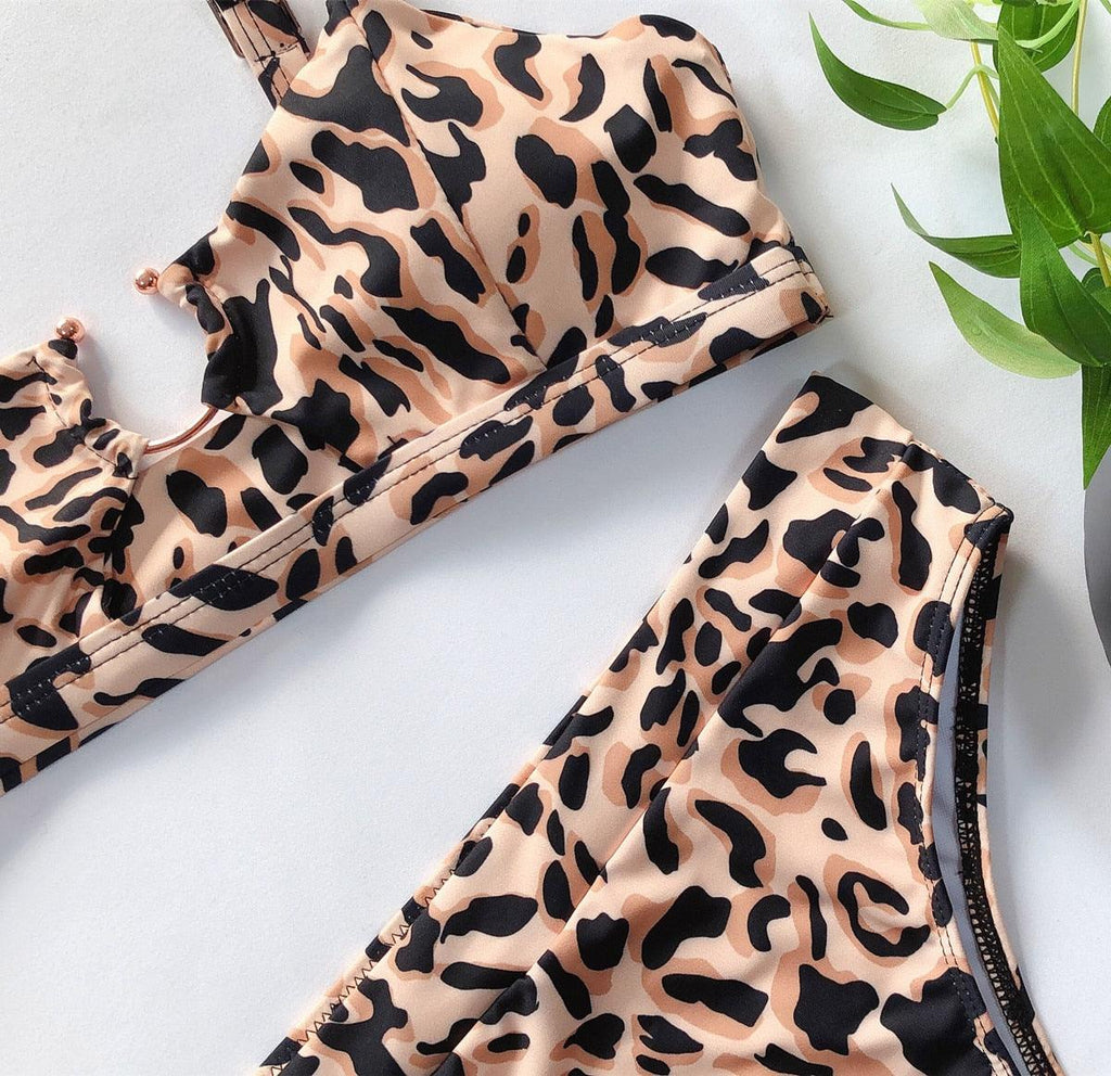 Leopard Bikinis Bikini Swimming Women's Bathing Suits Push Up Swimsuit Women's Padded Underwire Bikini  Wire Push Up Bathing Suit Leopard Printed High Cut Vintage Swimsuit