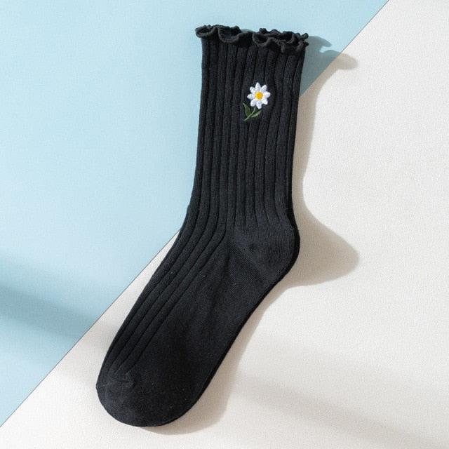 Little Flower Socks Girl's Socks Simple Solid Color Socks Women's Long Socks Kawaii Happy And Funny Breathable Socks For Women