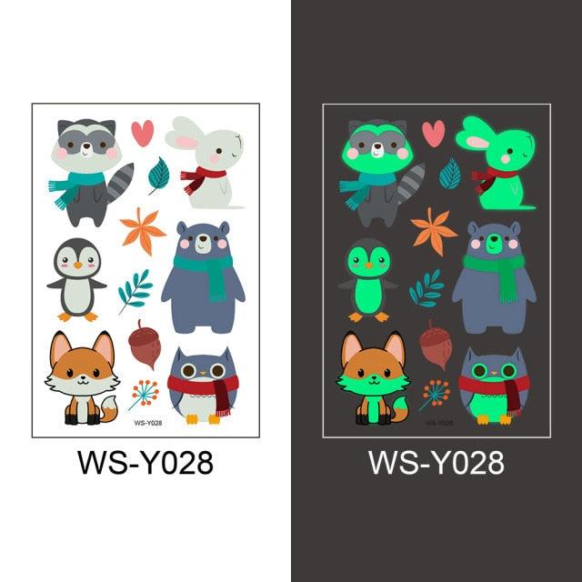 Luminous Tattoo Stickers Temporary Animal Tattoos Glow Paste on Face Arm Leg Fluorescent Waterproof Fake Tattoo For Kids Girls