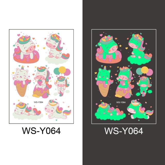 Luminous Tattoo Stickers Temporary Animal Tattoos Glow Paste on Face Arm Leg Fluorescent Waterproof Fake Tattoo For Kids Girls
