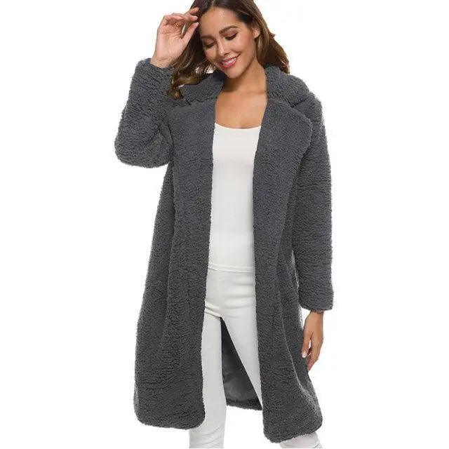 Luxurious Autumn Winter Jacket Female Coat Solid Color Fleece Coats Casual Outerwear Warm Soft Cardigan Fur Jackets For Female Clothes