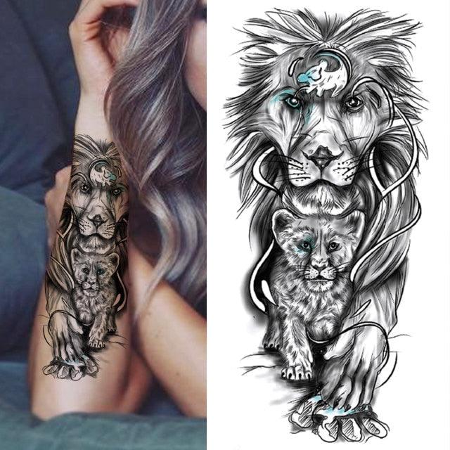 Luxury Black Forest Tiger Wolf Tattoo Sticker Temporary Tattoo Animals Colorful Big Tattoo Stickers For Mens Womens