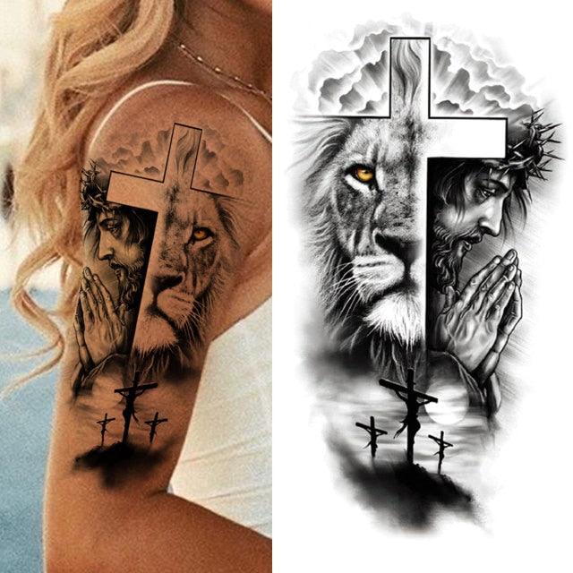 Luxury Black Forest Tiger Wolf Tattoo Sticker Temporary Tattoo Animals Colorful Big Tattoo Stickers For Mens Womens