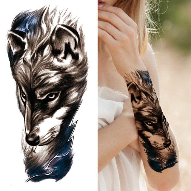 Luxury Black Forest Tiger Wolf Tattoo Sticker Temporary Tattoo Animals Colorful Big Tattoo Stickers For Mens Womens