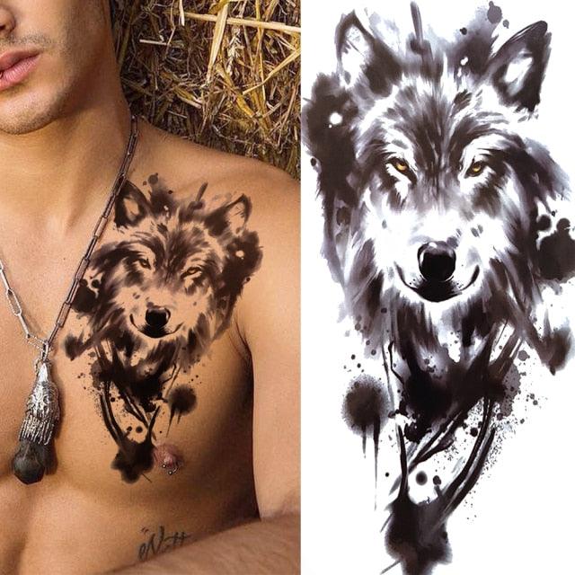 Luxury Black Forest Tiger Wolf Tattoo Sticker Temporary Tattoo Animals Colorful Big Tattoo Stickers For Mens Womens