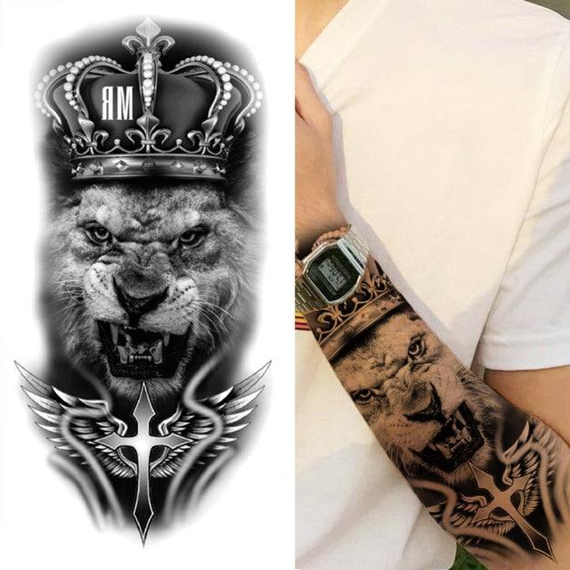 Luxury Black Forest Tiger Wolf Tattoo Sticker Temporary Tattoo Animals Colorful Big Tattoo Stickers For Mens Womens