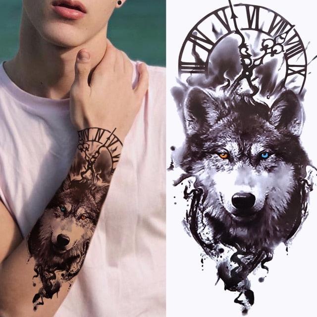 Luxury Black Forest Tiger Wolf Tattoo Sticker Temporary Tattoo Animals Colorful Big Tattoo Stickers For Mens Womens