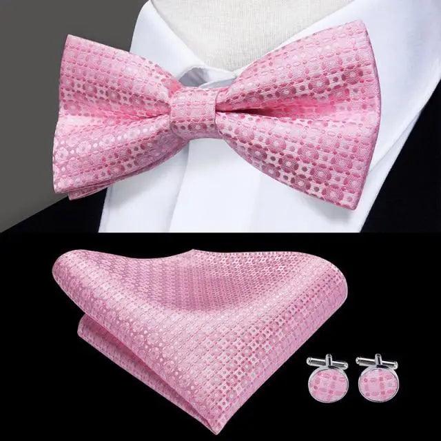 Luxury Butterfly Beige Silk Bow Ties For Men Gentlemens Cufflinks Set Elegant Design Wedding Party Bowties For Tuxedo Excellent Gift For Prom