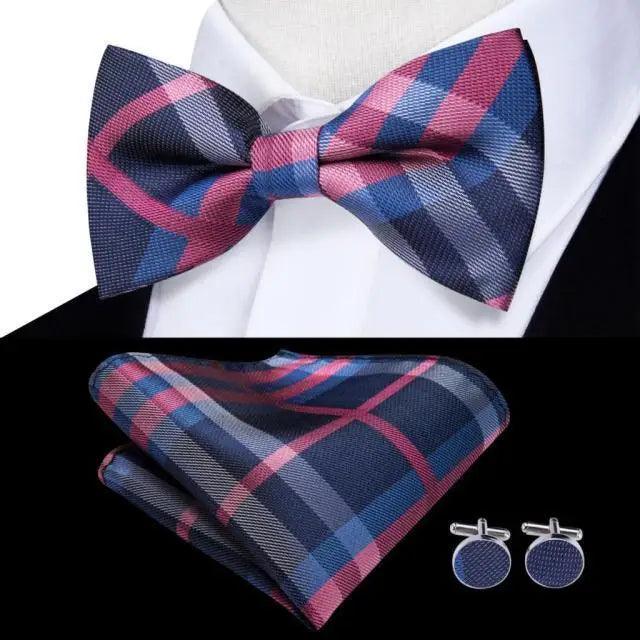 Luxury Butterfly Beige Silk Bow Ties For Men Gentlemens Cufflinks Set Elegant Design Wedding Party Bowties For Tuxedo Excellent Gift For Prom