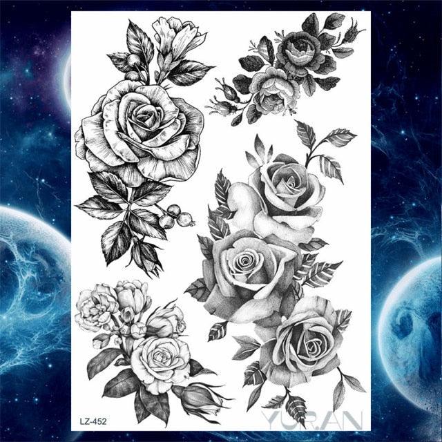 Luxury Colorful Flower Lavender Waterproof Temporary Tattoos Animals Arm Chest Tattoo Stickers Elegant Summer Style For Womens Mens