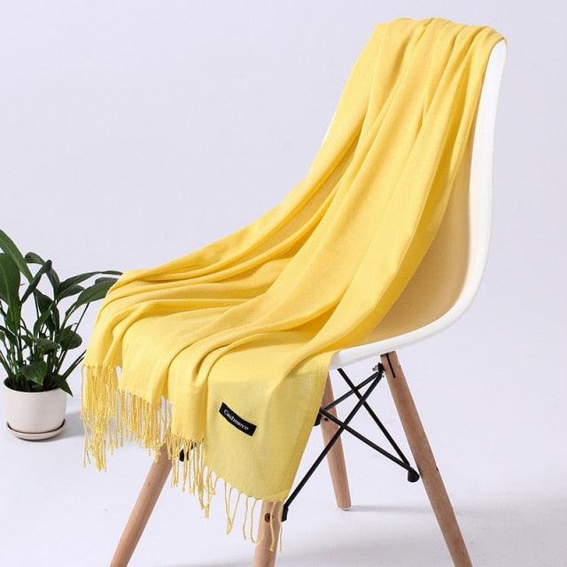 Luxury Fashion Winter Solid Colorful Soft Scarf Hijabs Tassels Long Warm Shawls Hijabs Lightweight Scarfs Scarves Cashmere Elegant Hijabs Scarves Wraps For Women