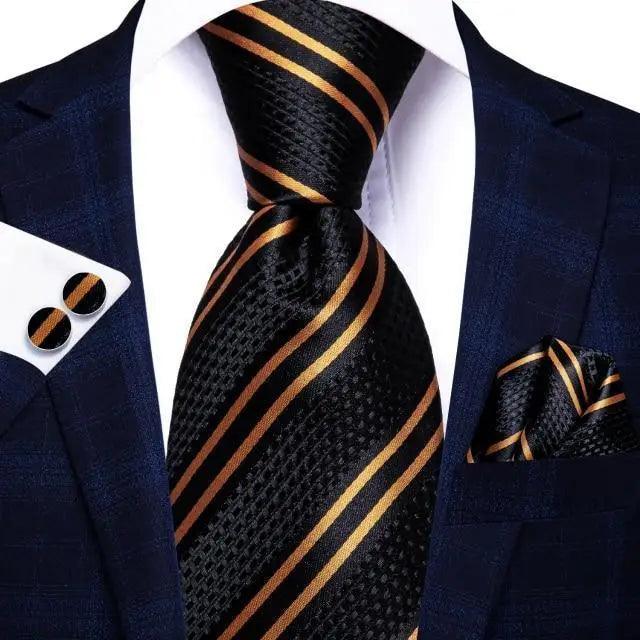 Luxury Men Silk Necktie Pocket Square Matching Handkerchief  Cufflinks Set Formal Design Printed Business Necktie For Men