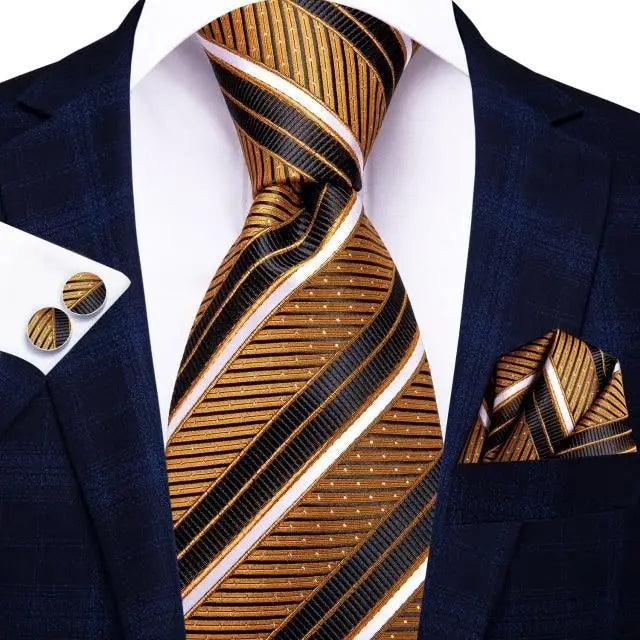 Luxury Men Silk Necktie Pocket Square Matching Handkerchief  Cufflinks Set Formal Design Printed Business Necktie For Men