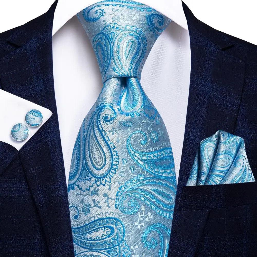 Luxury Men Silk Necktie Pocket Square Matching Handkerchief  Cufflinks Set Formal Design Printed Business Necktie For Men