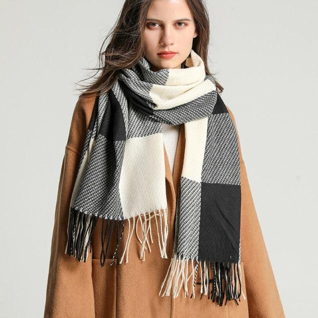 Winter  Long Plaid Headwear Scarf Warm Shawls Cashmere Female Scarfs Scarves Lady Tassel Shawl Wraps For Women