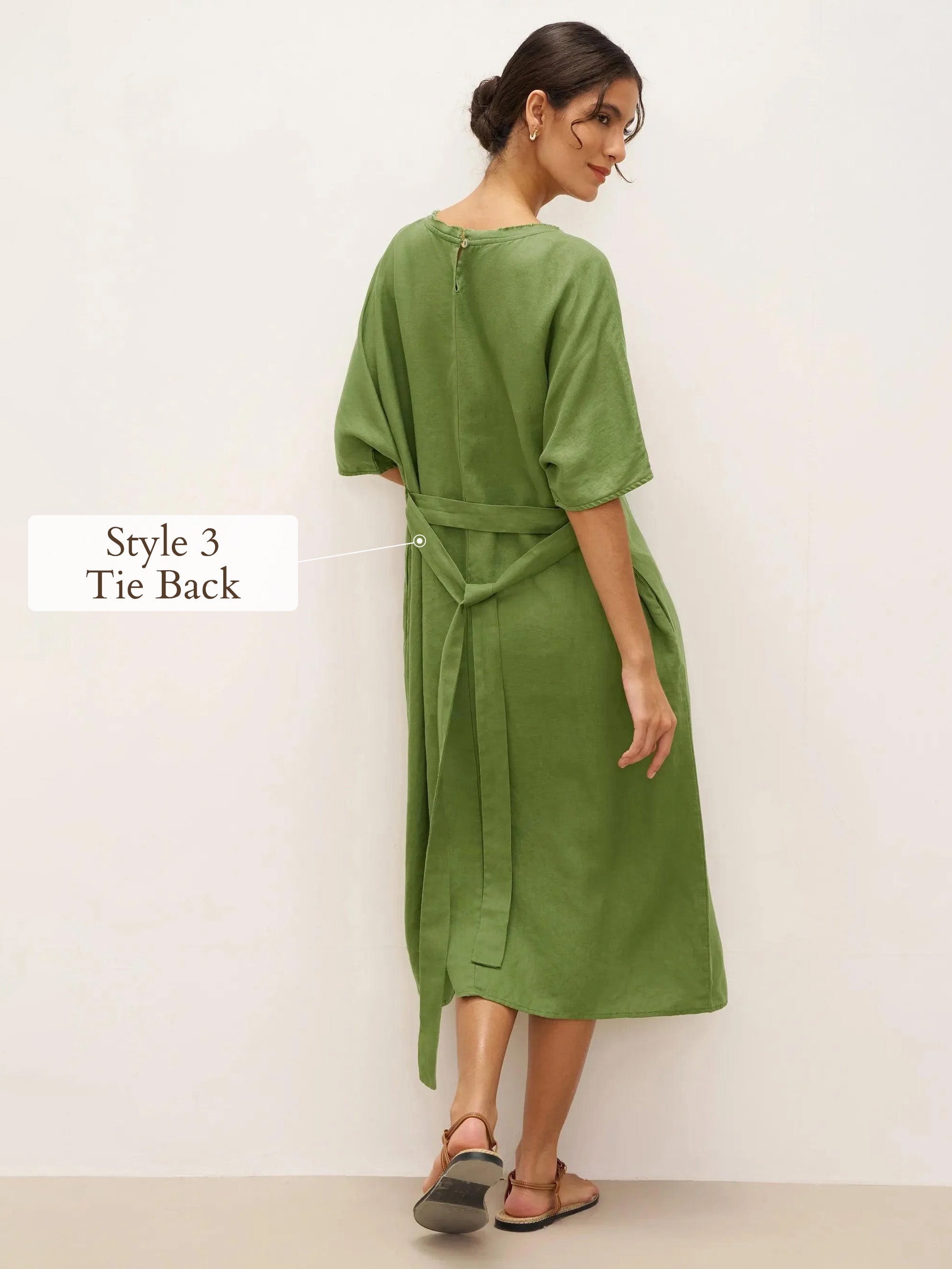 100% Linen Oversized O-Line Belted Midi Dress LORETTA—Multi-Way Wear