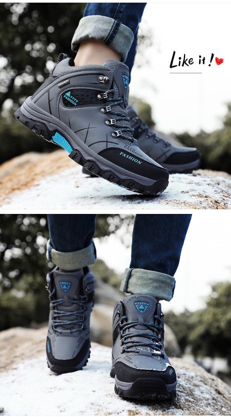 Men's Winter Snow Boots Waterproof Leather Sports Super Warm Men's Boots Outdoor Hiking Boots Work Travel Shoes Trail Climbing Shoes Lace Up Anti-Slip Waterproof Working Outdoor Boots