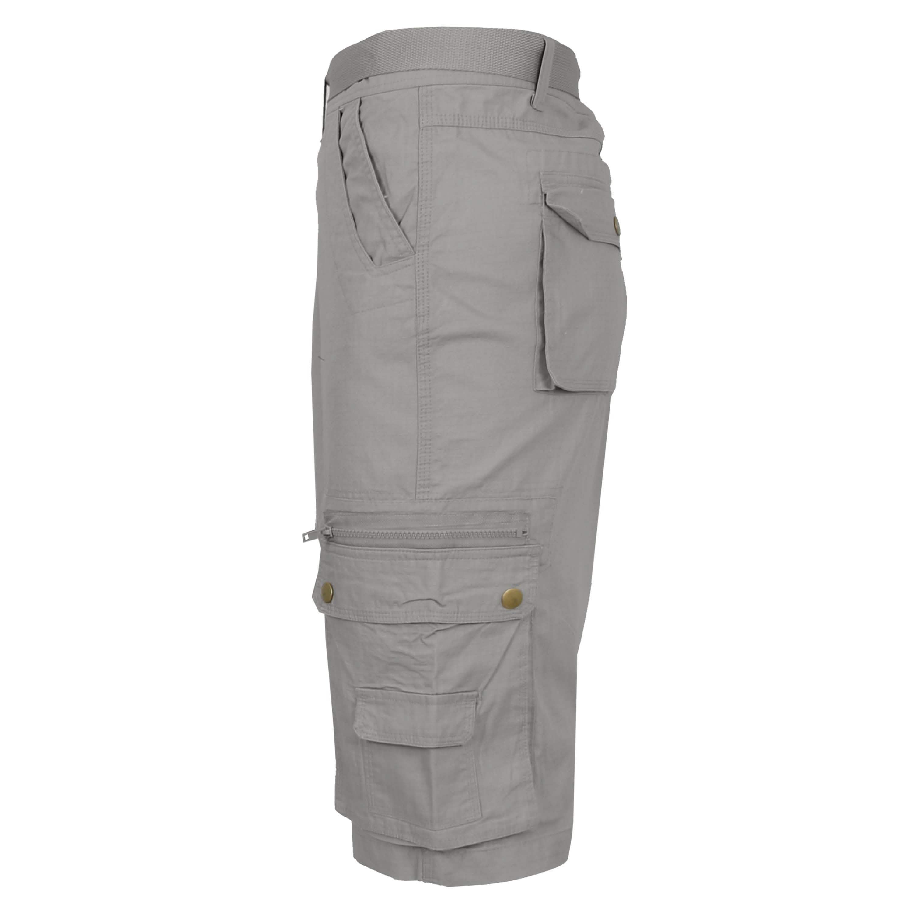 Men's Extended Size Cotton Cargo Utility Belted Shorts