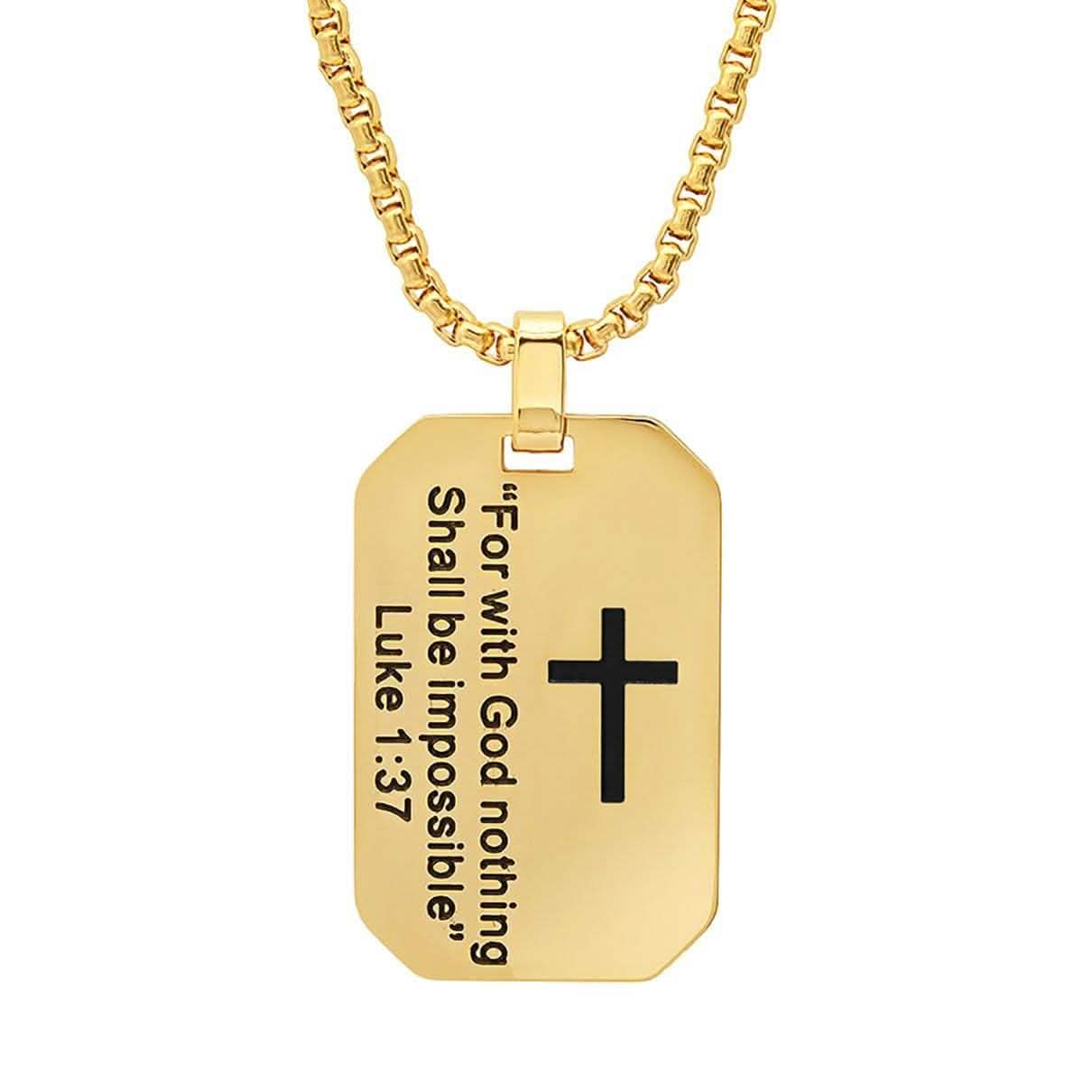 Men's Stainless Steel "For with God nothing Shall be Impossible" Dog Tag Pendant