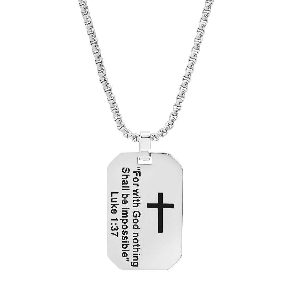 Men's Stainless Steel "For with God nothing Shall be Impossible" Dog Tag Pendant