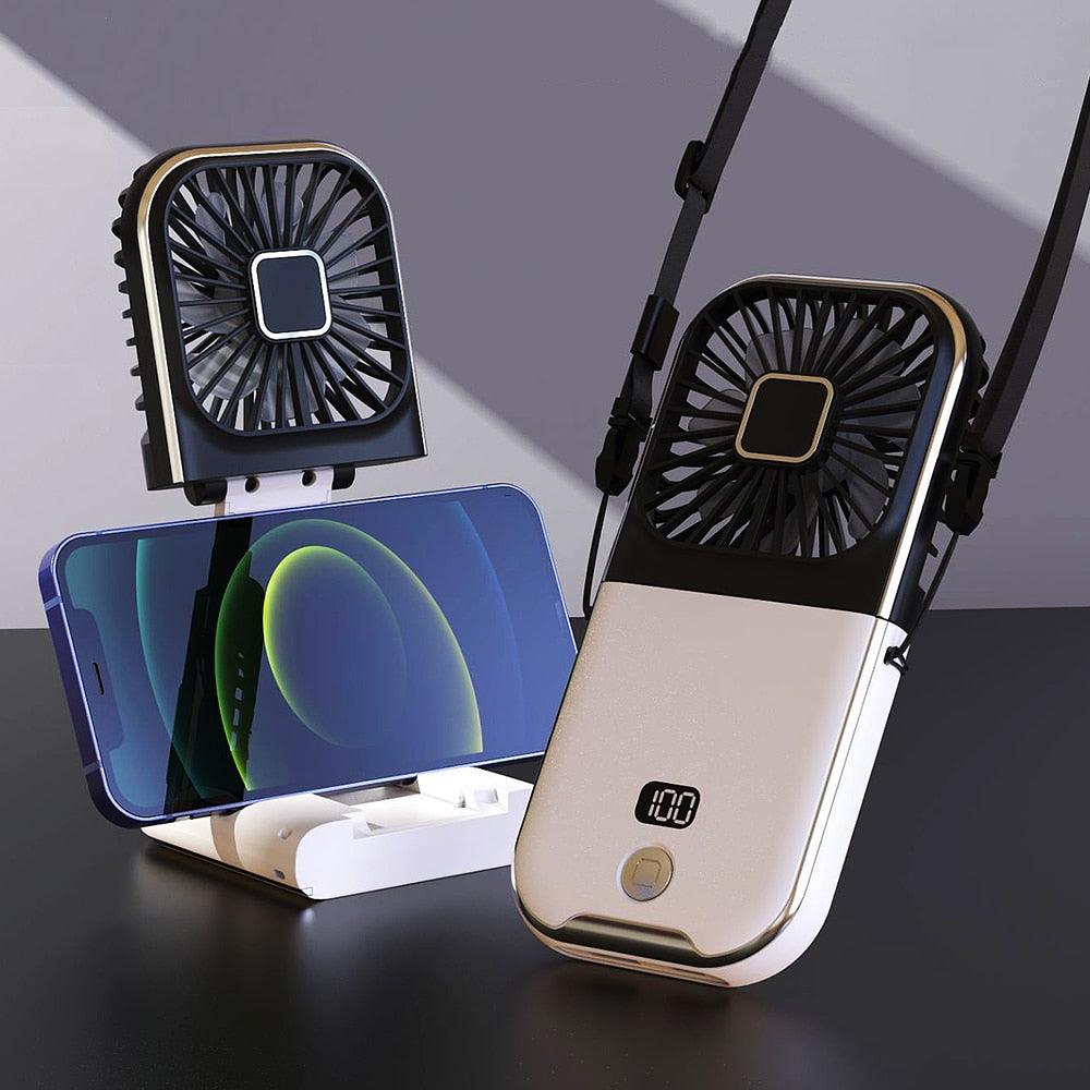 Mini Portable Outdoor Hand Fan Hanging Neck Fan USB Charging 3000mAh Battery Powered 180° Folding Wireless Table Air Cooling Fan 4 Adjustable Speed Portable Pocket Fan for Office Outdoor Travel
