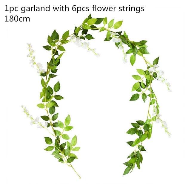 Modern Artificial Green Eucalyptus Leaves Garland Wisteria Rattan Fake Decor Silk Leaf Vines For Wedding Birthday Party Decor