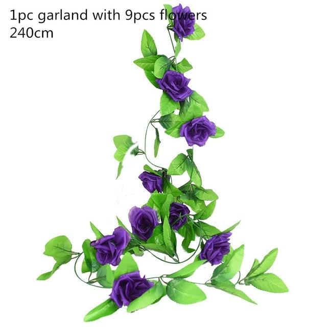 Modern Artificial Green Eucalyptus Leaves Garland Wisteria Rattan Fake Decor Silk Leaf Vines For Wedding Birthday Party Decor
